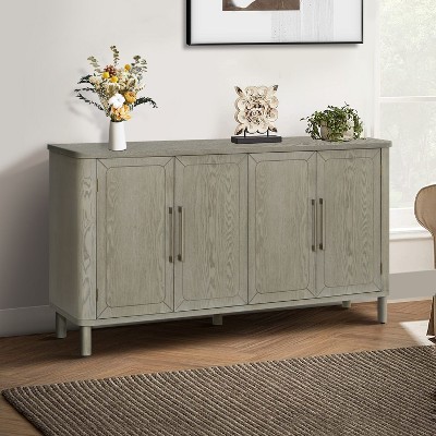 Sideboard Storage Cabinet with 4 Doors,Retro Style Functional Wooden Storage Cabinets with Curved Top and 2 Adjustable Shelf,Pine Legs-Maison Boucle