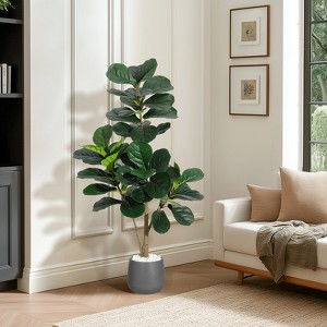 Garvee 4/5/6/7FT Fiddle Leaf Fig Tree Artificial with Leaves - Realistic Faux Ficus Lyrata Trees in Grey Planter Pot, Indoor Fake Floor Plants - 1 of 4