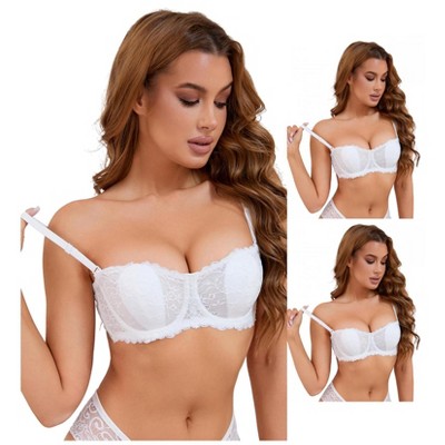 INSPIRE CHIC 3 Pcs Women's Lace Underwired Adjustable Straps Padded Tube Balconette Bras