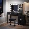 Gulches 47" Vanity Desk with Lights, Makeup Vanity Set with Charging Station, Dressing Table with 5 Drawers and Cabinet, Vanity Mirror , Black - 3 of 4