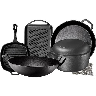 Pre-Seasoned Black Cast Iron 7-Piece Cookware Set