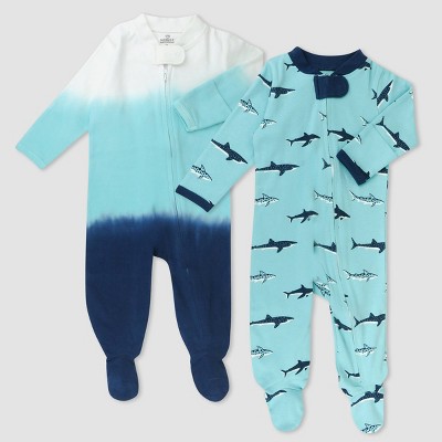 Image of Honest Baby 2pk Organic Cotton Sharks Footed Sleep N' Play - Newborn
