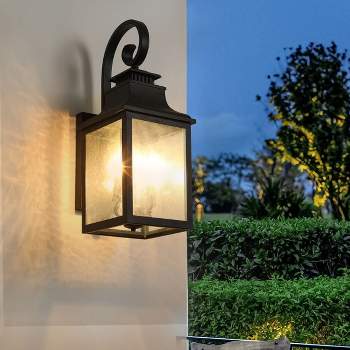 Black Square External Wall Lights Aluminum Light Fixtures Led Outdoor Wall Lights Waterproof Vintage Glass Sconce-The Pop Home
