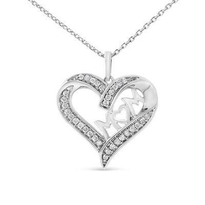 Haus of Brilliance Silver 1/4 cttw Diamond Engraved "Mom" in Heart Pendant Necklace
