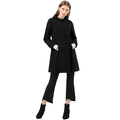INSPIRE CHIC Women's Stand Collar Double Breasted Slant Pockets Trendy Outwear Winter Coat Black Large — фото 5