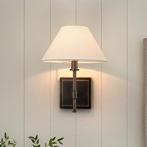 ALOADECOR Modern Bronze 12'' Tall 1-Light Fabric Shade Wall Sconces Farmhouse White Linen Tapered Shade Sconce For Bathroom Mirror Hallway（2 PACK） - 1 of 4