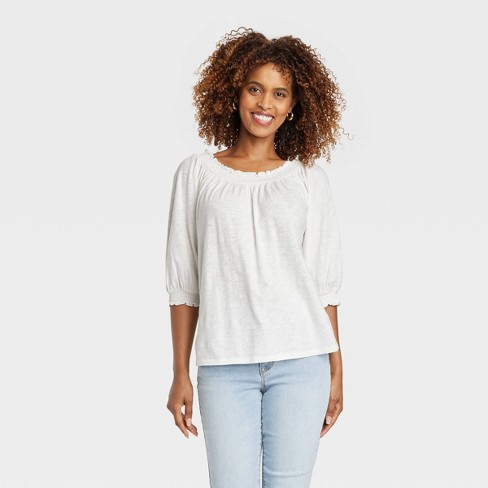 Women's Bishop 3/4 Sleeve Smocked Top - Knox Rose™ White Xl : Target