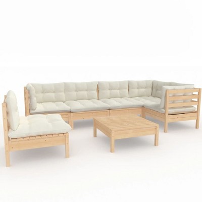 vidaXL Solid Pinewood Patio Lounge Set 7 Piece/Cream Cushions - Garden Sofa Configuration