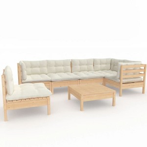 vidaXL Solid Pinewood Patio Lounge Set 7 Piece/Cream Cushions - Garden Sofa Configuration - 1 of 4