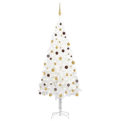 vidaXL 94.5" Lifelike Artificial Christmas Tree - Pre-Lit with LEDs and Gold & Bronze Balls - Reusable Economical - for Indoor/Outdoor