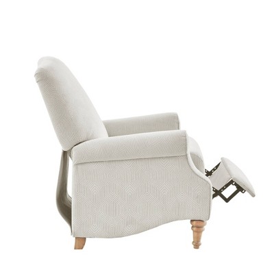Ivory Woven Fabric Recliner with Oak Legs