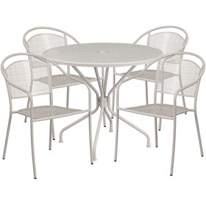 Emma and Oliver Commercial 35.25" Round Metal Garden Patio Table Set w/ 4 Round Back Chairs - 1 of 4
