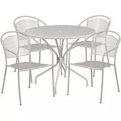 Flash Furniture Oia Commercial Grade 35.25" Round Indoor-Outdoor Steel Patio Table Set with 4 Round Back Chairs