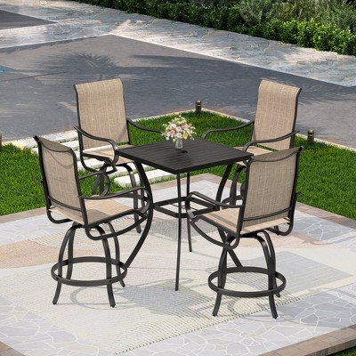 Captiva Designs 5pc Outdoor Patio Steel Bar Table & Sling High Bar Swivel Stools