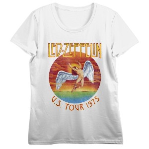 Led Zeppelin U.S. Tour 1975, Band Logo on White Short Sleeve Adult T-Shirt - 1 of 4