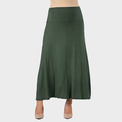 24seven Comfort Aapparel Maternity Solid Color Elastic Waist Maxi Skirt
