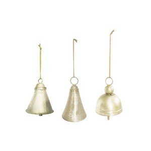 Storied Home Hanging Metal Bells on a Gold String, Distressed Pewter Finish, Set of 3 - 1 of 2