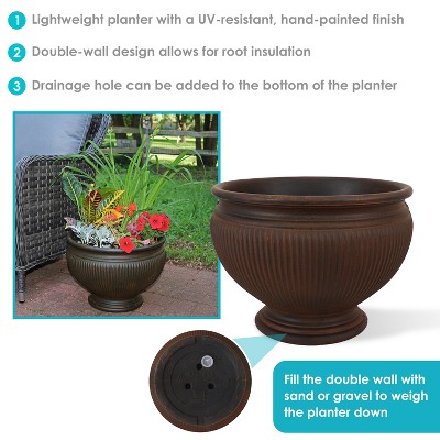 Elizabeth Rust Polyresin Ribbed Urn Planter Set of 2