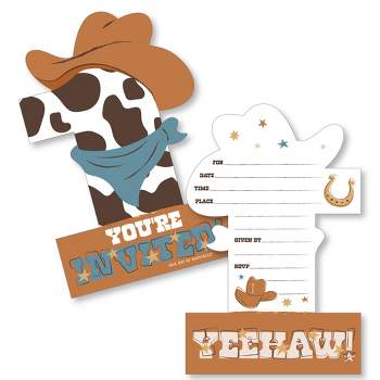 My First Rodeo - Shaped Fill-In Invitations - Little Cowboy 1st Birthday Party Invitation Cards with Envelopes - Set of 12