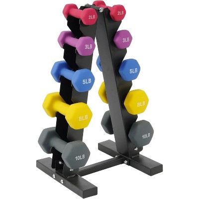 Neoprene Dumbbells with Rack, Color Coded Weight Set for Home Gym, Multiple Sizes for Men & Women