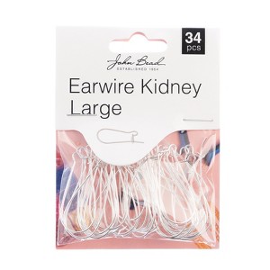 John Bead Must Have Findings Metal Silver 33x15mm Large Kidney Earwire for Jewelry Making Findings, 34 Pieces - 1 of 4