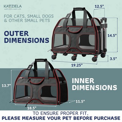 Small Black and Red Soft-Sided Rolling Pet Carrier