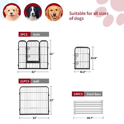 32-Inch Black Metal 24-Panel Pet Playpen with Doors