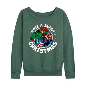 Women's - Marvel - Have A Super Christmas Avengers Lightweight French Terry Wide Neck Long Sleeve Shirt - 1 of 4
