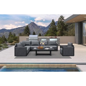 PURPLE LEAF Patio Furniture Set  Outdoor Conversation Sets PP Rope Patio Sofa with Cushions and Table Weaving  Seating Furniture Gray - 1 of 4