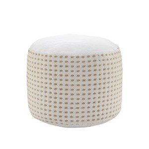 HomeRoots 18" White Jute Blend Round Geometric Pouf Ottoman - 1 of 4