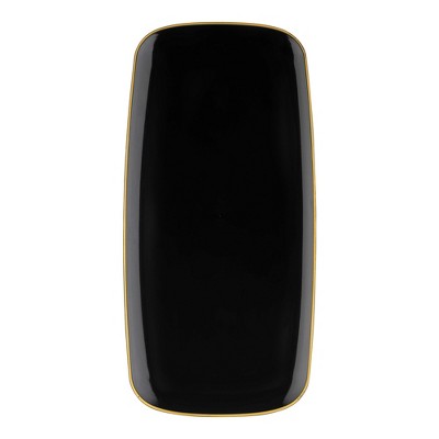 Smarty Had A Party 10.6" x 5" Black w/ Gold Rim Rectangular Plastic Plates - 120 pcs