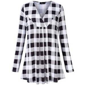 Plus Size Women's V-Neck Long Sleeve T-Shirt with Ruffle Detail Stretchy Soft Printed Blouse Fall Winter Tops XL to 5XL - 1 of 4