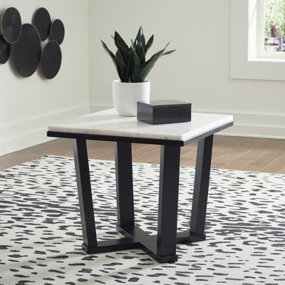 Contemporary Square End Table with White Marble Top