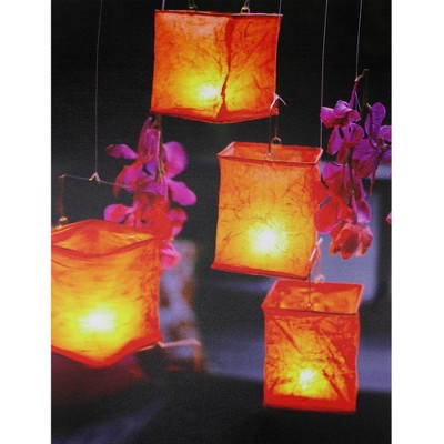 Northlight LED Lighted Flickering Garden Lantern Candles with Pink Orchids Canvas Wall Art 15.75" x 11.75"