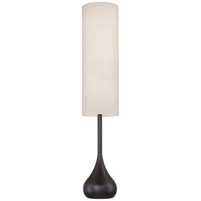 Possini Euro Design Mid Century Modern Floor Lamp 62" Tall Bronze Metal Droplet Off White Cream Cylinder Shade for Living Room Reading, 5 of 7