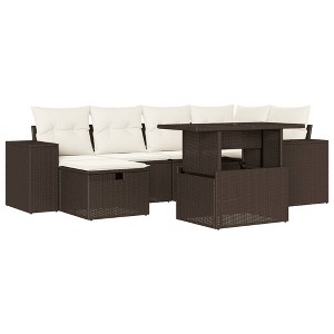 vidaXL 7 Piece Patio Sofa Set with Cushions Brown Poly Rattan - Brown and cream without storage 1 - 1 of 4