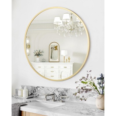 Gold Round Mirror, Large Circle Bathroom Mirror for Over Sink, Gold Metal Frame Round Wall Mirror, Circle Mirrors for Wall