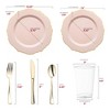Smarty Had A Party Pink w/ Gold Rim Blossom Plastic Wedding Set - 120 Sets - 2 of 4