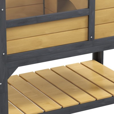 Yellow Wooden Tortoise Habitat with Shelf Storage