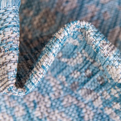 Aqua Blue Synthetic 8' x 11' Flat Woven Outdoor Rug