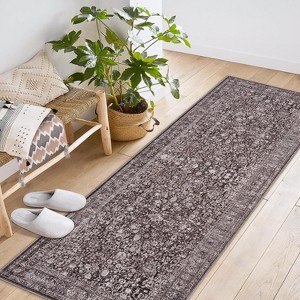 Acekool 2x6 Ft Vintage Floral Boho Area Rug, Washable Low Pile Non-Slip Carpet for Living Room, Bedroom, Dining, Kids & Pets - 1 of 4