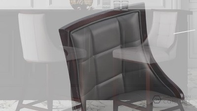 Set of 2 Light Grey Faux Leather Walnut Wood Counter Stools