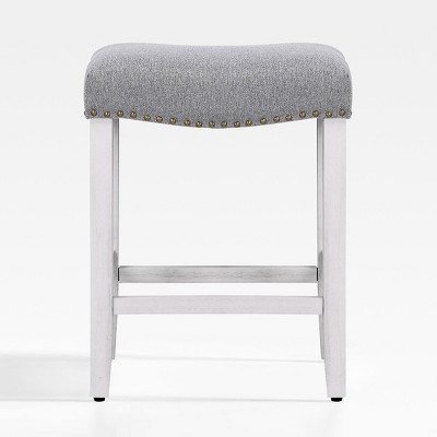 Gray 24" Wood Saddle Style Backless Counter Stool