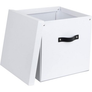 Bigso Logan Storage Box KD | Storage Cubes with Lid for Shelves and Cubical Organizers | Collapsible Storage Cube with Leather Handle | White - 1 of 4