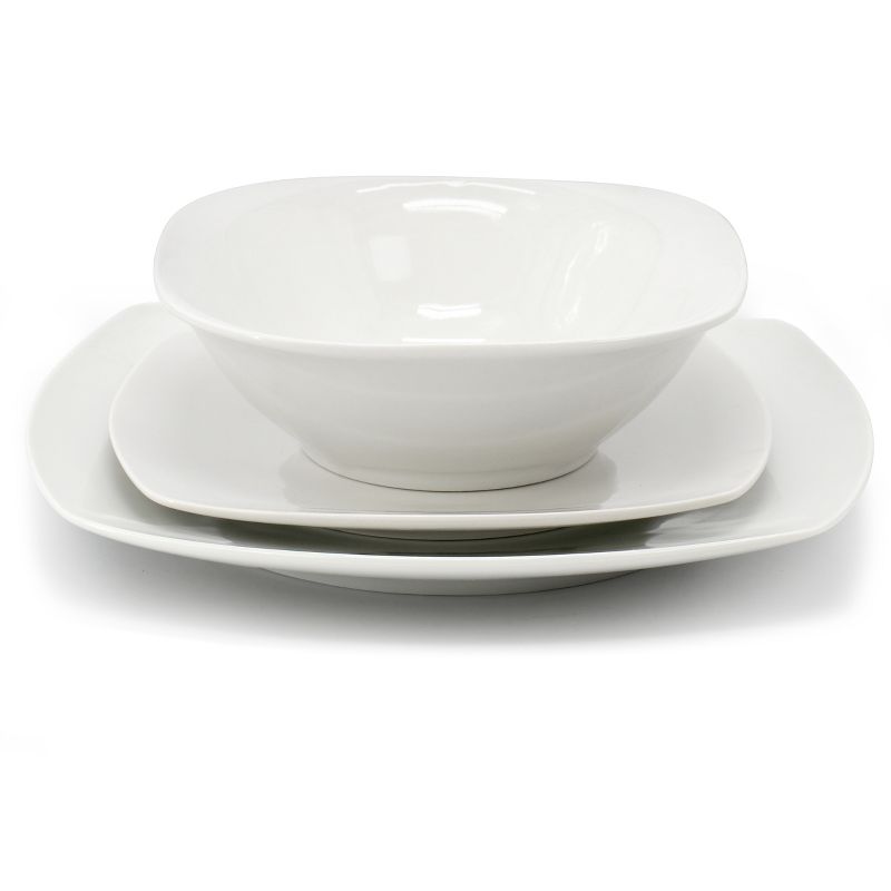 Gibson Home Blanca Cafe 12 Piece Square Ceramic Dinnerware Set in White, 2 of 7
