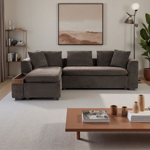 93.7" Chenille L-Shaped Sectional Sofa with Wooden Storage - 1 of 4