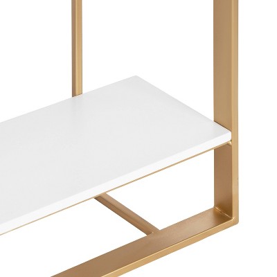 Gold and White Modern Floating Wall Shelf with Wooden Tiers