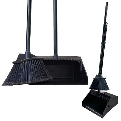 Bison Life 38" Dustpan and Broom Set for Home, Office, and Outdoor Use - Black- 1 Set