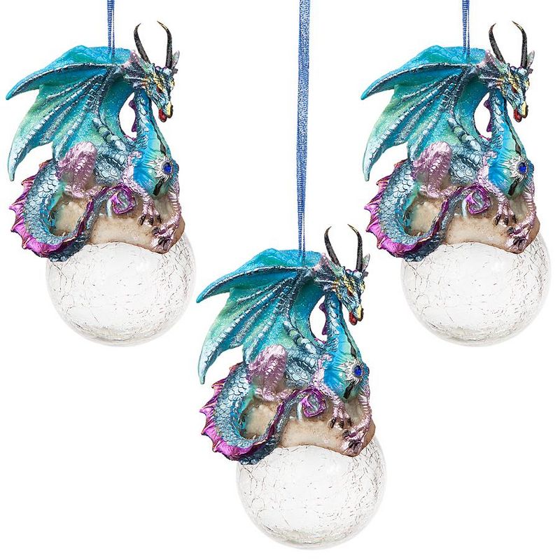 Design Toscano Frost, the Gothic Dragon Holiday Ornament: Set of Three, 1 of 3