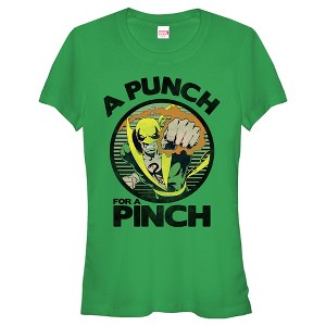 Juniors Womens Marvel St. Patrick's Iron Fist Punch for a Pinch T-Shirt - 1 of 4